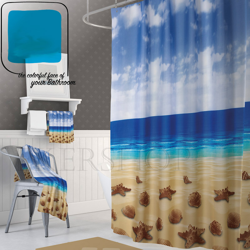 Textil Duschvorhang 220 x 200 cm Seesterne Meer Muscheln Strand inkl